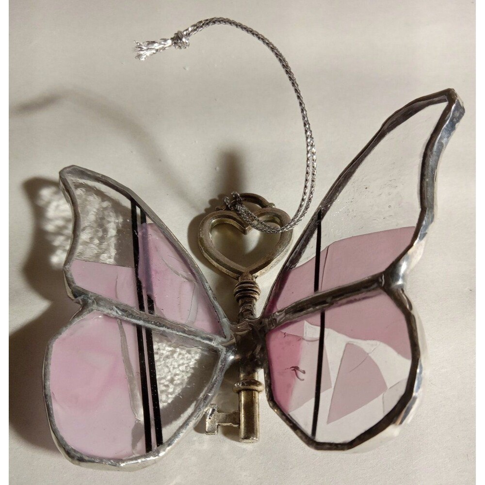 Butterfly Stained Glass Sun Catcher With Antique Style Skelton Key View 6